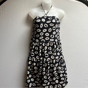 Marc by Marc Jacobs Black & Cream Lip Print Tiered Strapless Halter Dress Size S